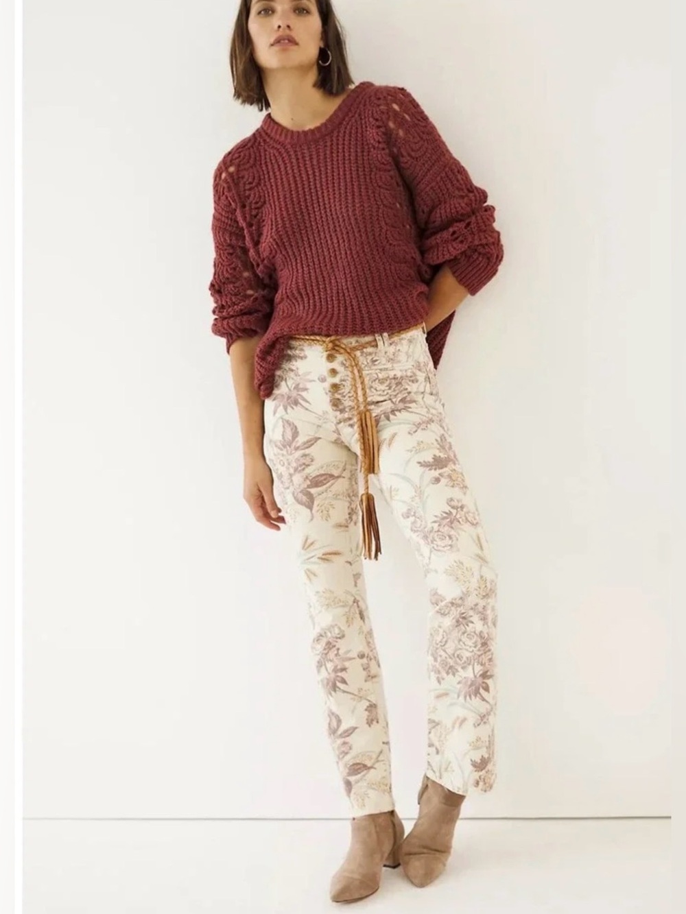 Pilcro Ultra High-Rise Trouser Bootcut Jeans Autumn Floral Anthropologie 25 P